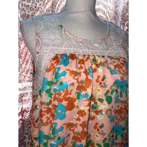 Women’s Orange Lace & Floral Blue Sketch Tank Top 🧡 - Picture 3 of 17